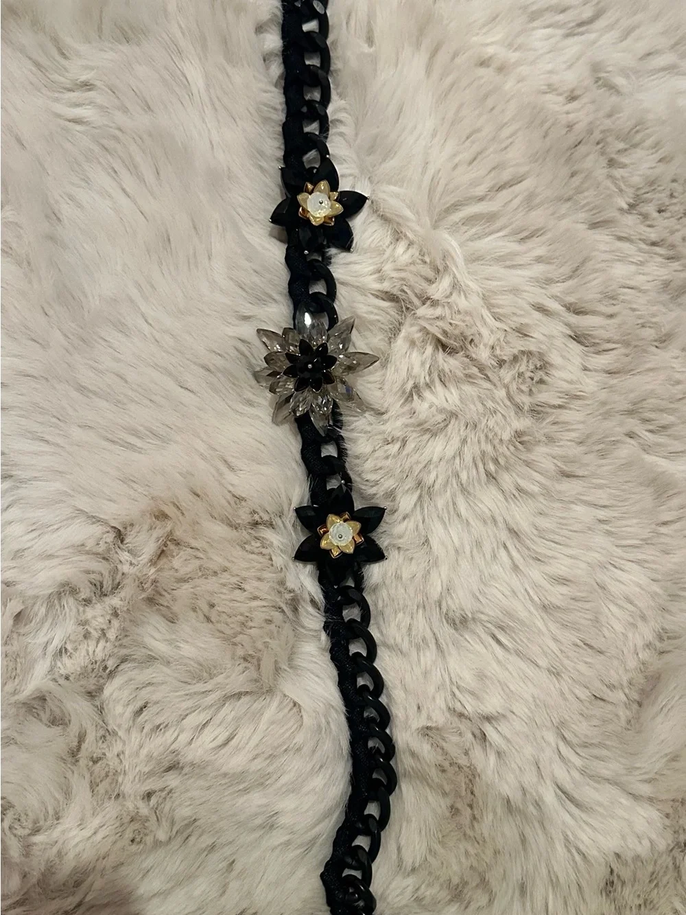 Anne Fontaine Braided Chain Belt with Crystal Flower Accents. Statement piece!